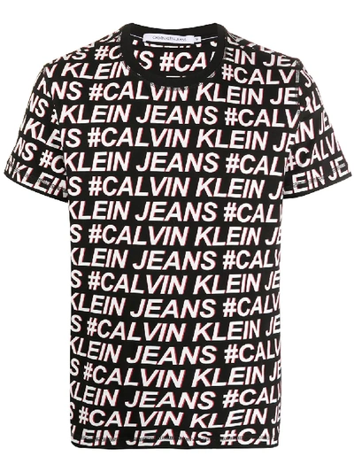 Calvin Klein Jeans Est.1978 All-over Logo Print T-shirt In Black