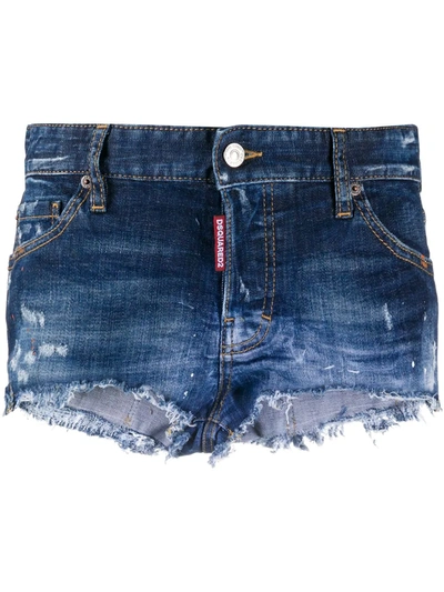 Dsquared2 Distressed Denim Shorts In Blue