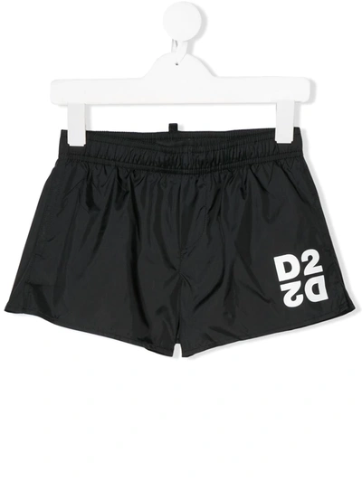 Dsquared2 Kids' Contrasting Logo Print Swimming Shorts In Black