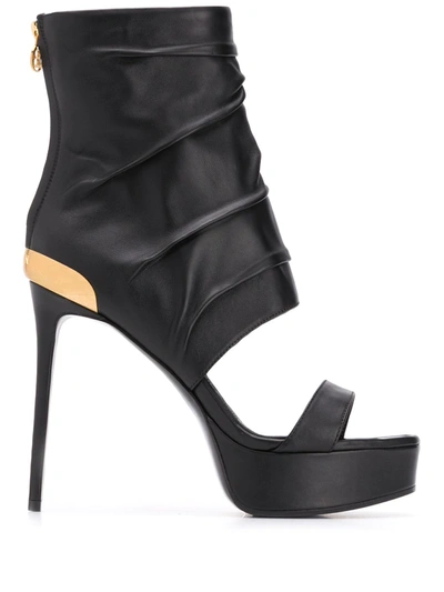 Balmain Black Leather Patty Sandals