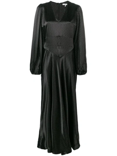 Ganni Polka-dot Hammered-satin Maxi Dress In Black