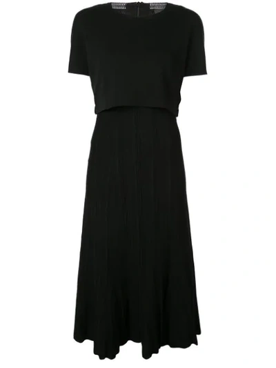 Proenza Schouler Fluted Ponte And Plissé Stretch-knit Dress In Black