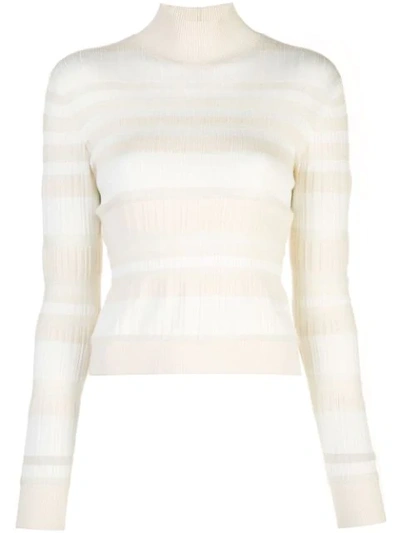 Proenza Schouler Striped Ribbed-knit Turtleneck Sweater In White