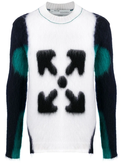 Off-white Tricolor Wool Intarsia Knit Sweater In White