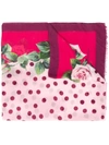 Dolce & Gabbana Polka-dot Rose Print Scarf In Pink