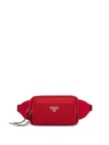 Prada Logo Plaque Belt Bag In Red