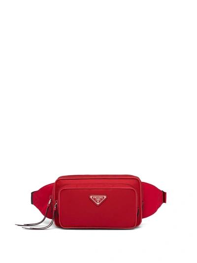 Prada Logo Plaque Belt Bag In Red