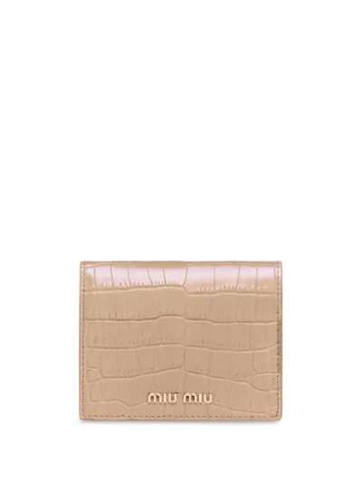 Miu Miu Crocodile-effect Bi-fold Wallet In Pink