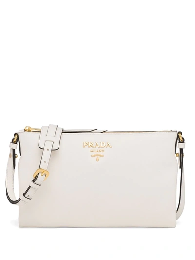 Prada Contrasting Strap Shoulder Bag In White