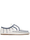 Prada Braided Trim Woven Lace-up Shoes In White