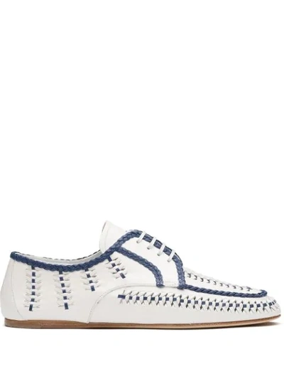 Prada Braided Trim Woven Lace-up Shoes In White