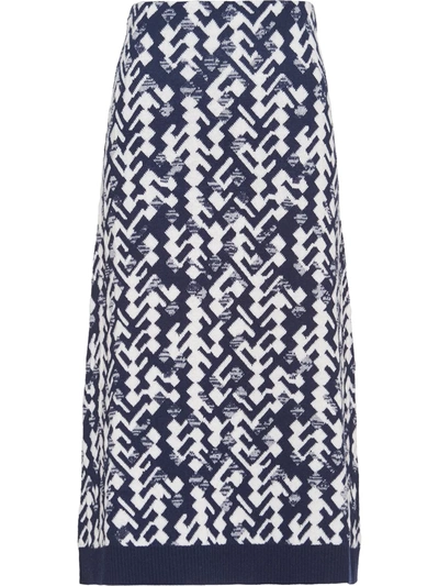 Prada Jacquard Geometric Knitted Skirt In Blue