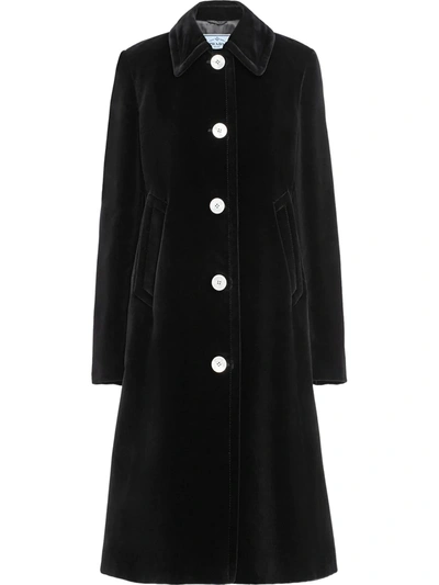 Prada Velvet Single-breasted Coat In Black