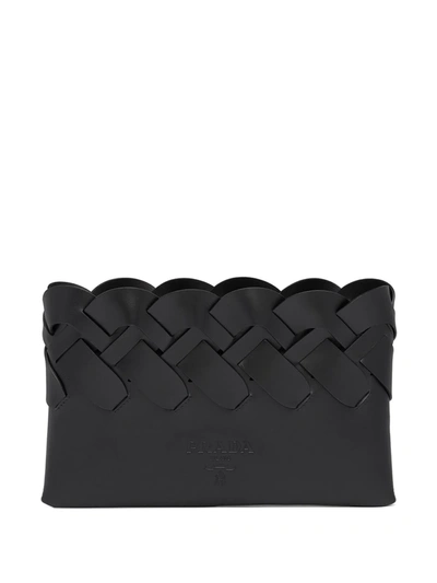 Prada Woven Clutch Bag In Black