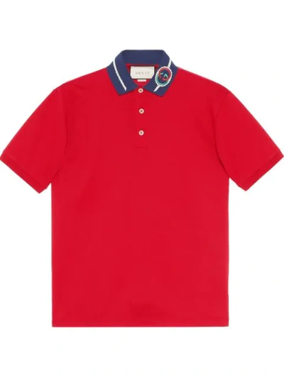 Gucci Slim-fit Logo-embroidered Stretch-cotton Piqué Polo Shirt In Red