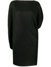 Issey Miyake Curved Asymmetric Sleeve Pleated Dress In Black