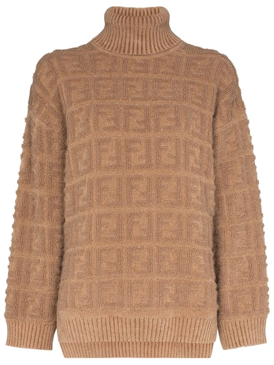 Fendi Ff Motif Turtleneck Jumper In Brown