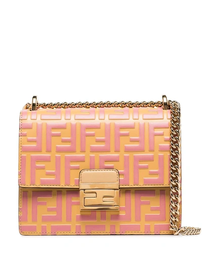 Fendi Pink And Beige Kan U Small Leather Shoulder Bag In Pink ,neutral