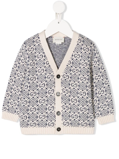 Gucci Babies' Gg Jacquard Cardigan In White