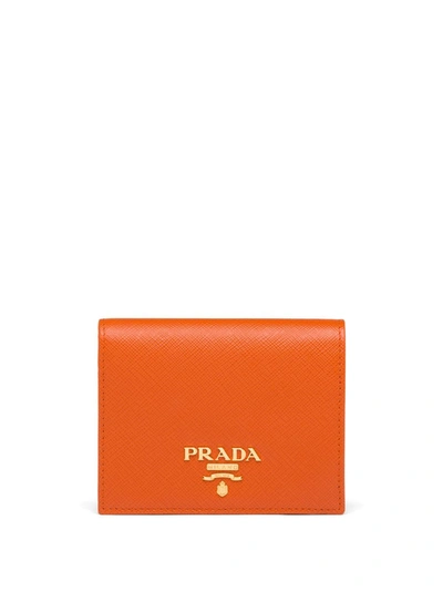 Prada Small Saffiano Leather Wallet In Orange
