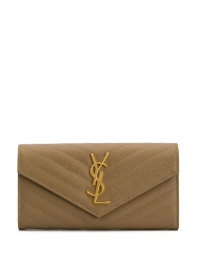 Saint Laurent Logo Plaque Flap Wallet In Neutrals