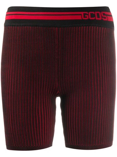 Gcds Logo Ribbed Fitted Shorts In Red