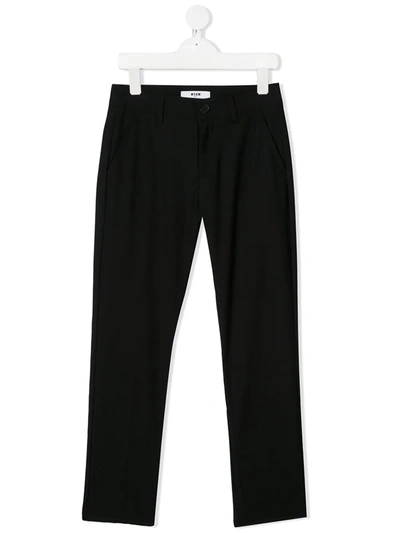 Msgm Teen Zigzag-print Straight Trousers In Black