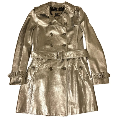 Pre-owned Burberry Leather Coat In Silver