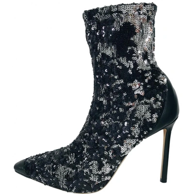 Pre-owned Jimmy Choo Glitter Ankle Boots In Black