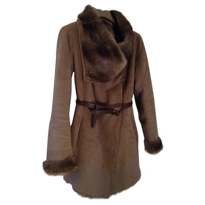 Pre-owned Pinko Faux Fur Coat In Brown