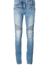 Balmain Woman Moto-style Low-rise Skinny Jeans Dark Denim In Blue