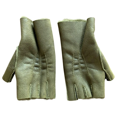 Pre-owned Balmain Khaki Shearling Gloves
