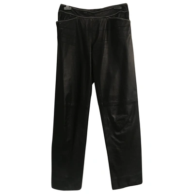 Pre-owned Genny Leather Straight Pants In Black