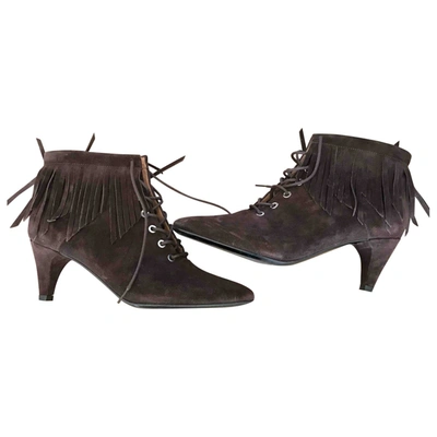 Pre-owned Maje Leather Ankle Boots In Brown