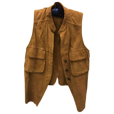 Pre-owned Hoss Intropia Leather Vest In Camel
