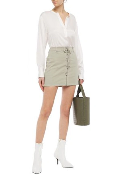 J Brand Talia Lace-up Cotton-blend Canvas Mini Skirt In Sage Green