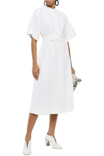 Proenza Schouler Belted Flared Crinkled-woven Midi Dress In White