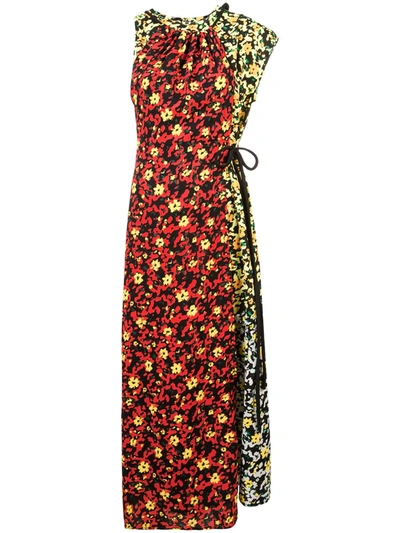 Proenza Schouler Sleeveless Mixed Poppy Wildflower-print Asymmetric Long Dress In Red