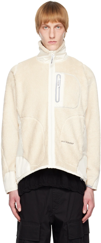 And Wander Neutral Funnel Neck Fleece Jacket In White
