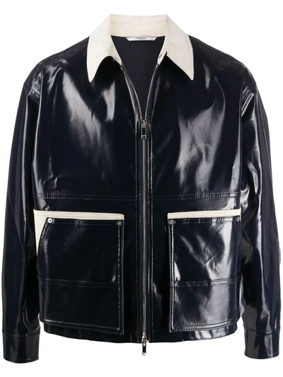 Valentino Contrast-collar Oversized Jacket In Blue