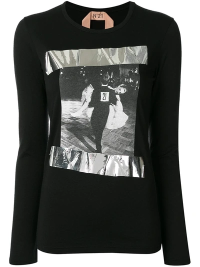 N°21 Ballroom-print Long-sleeve T-shirt In Black