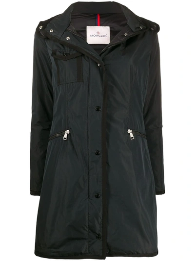 Moncler Logo Patch Hooded Coat In Blue