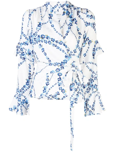 Misa Floral-print Wrap Blouse In Blue