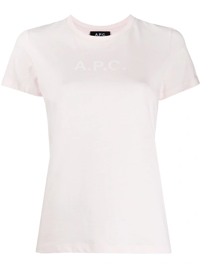 Apc Logo Print Crew Neck T-shirt In Peche