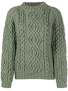 Folkloore Irish Aran Knit Jumper In Green