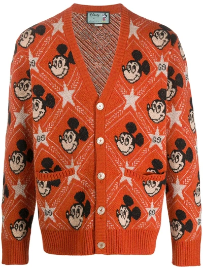 Gucci X Disney Mickey Mouse Jacquard Cardigan In Orange