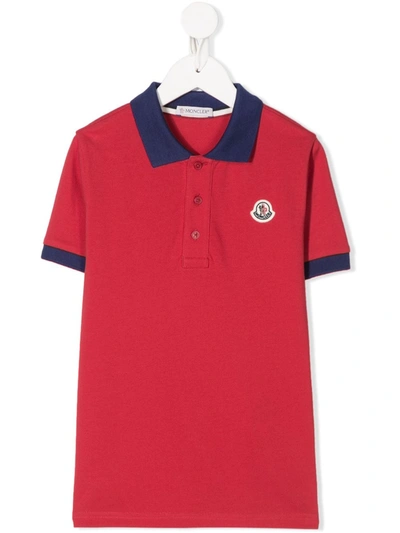 Moncler Kids' Cotton Piquet Polo Shirt In Red
