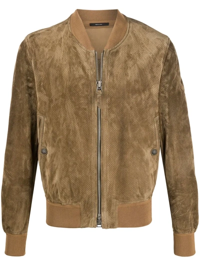 Tom Ford Suede Bomber Jacket In Brown