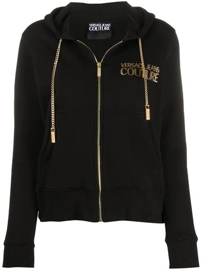 Versace Jeans Couture Logo-print Zipped Hoodie In Black