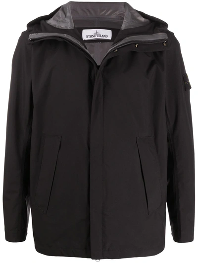 Stone Island Compass-patch Hooded Jacket In Black
